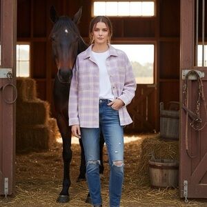 NWT ANTHROPOLOGIE BAEVELY Corduroy Jacket Oversized Purple Lavender White Sz: S